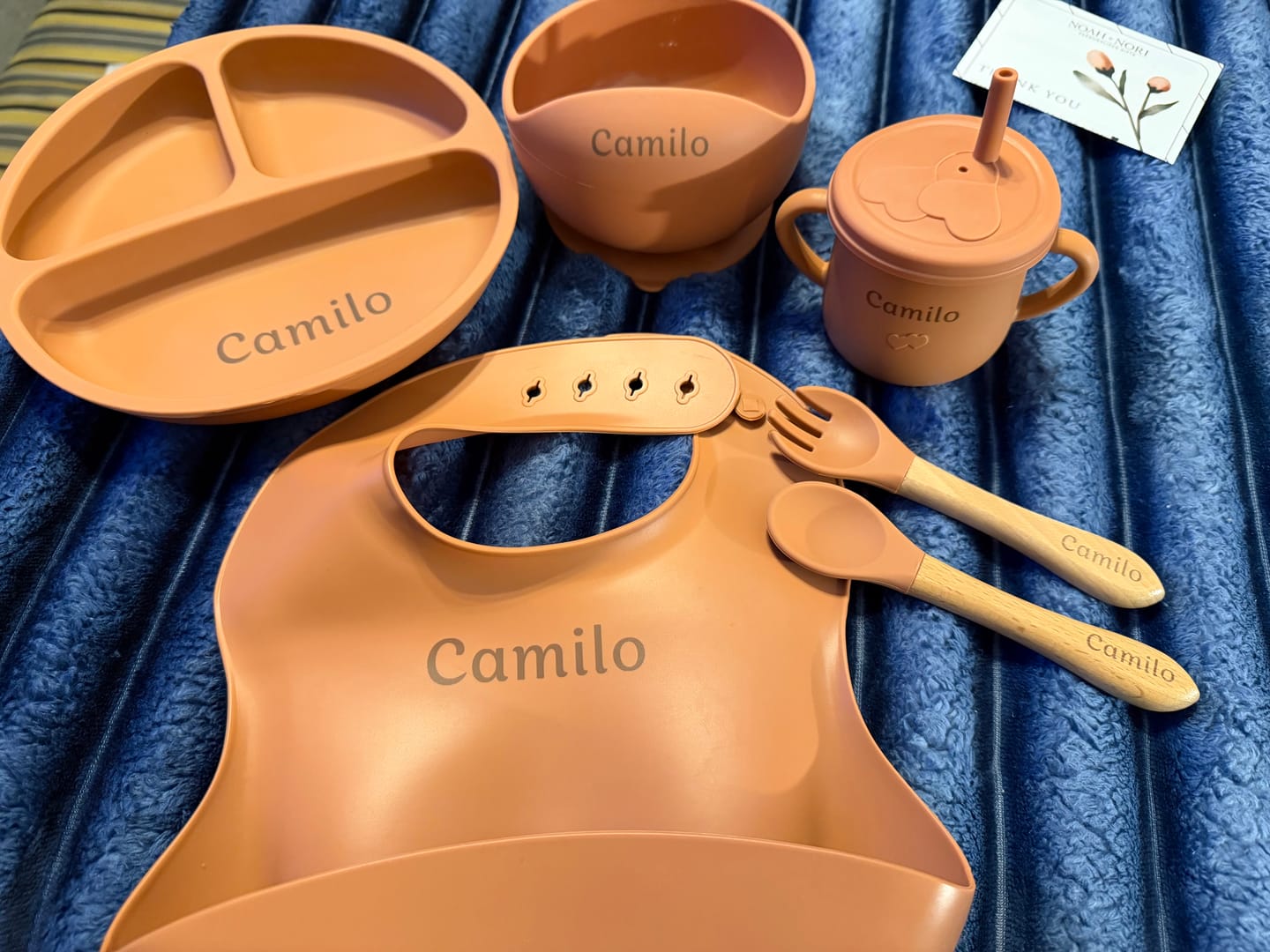 Customer photo review of Noah + Nori™ Personalized Baby Feeding Set