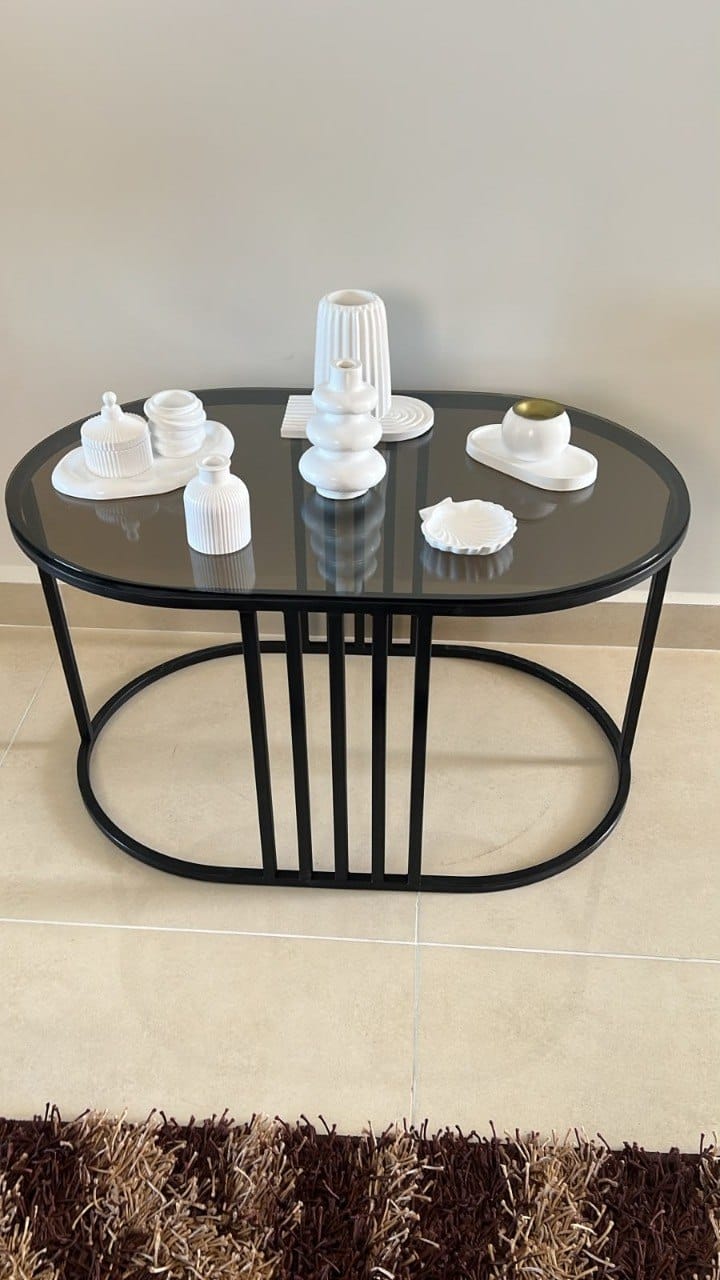 Customer photo review of ترابيزة قهوة بسطح زجاج وهيكل حديد للديكور العصري REL-032