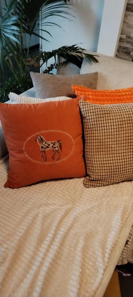 Customer photo review of Hand-Embroidered Horse Cushion Cover for Sofa and Home, 45x45cm