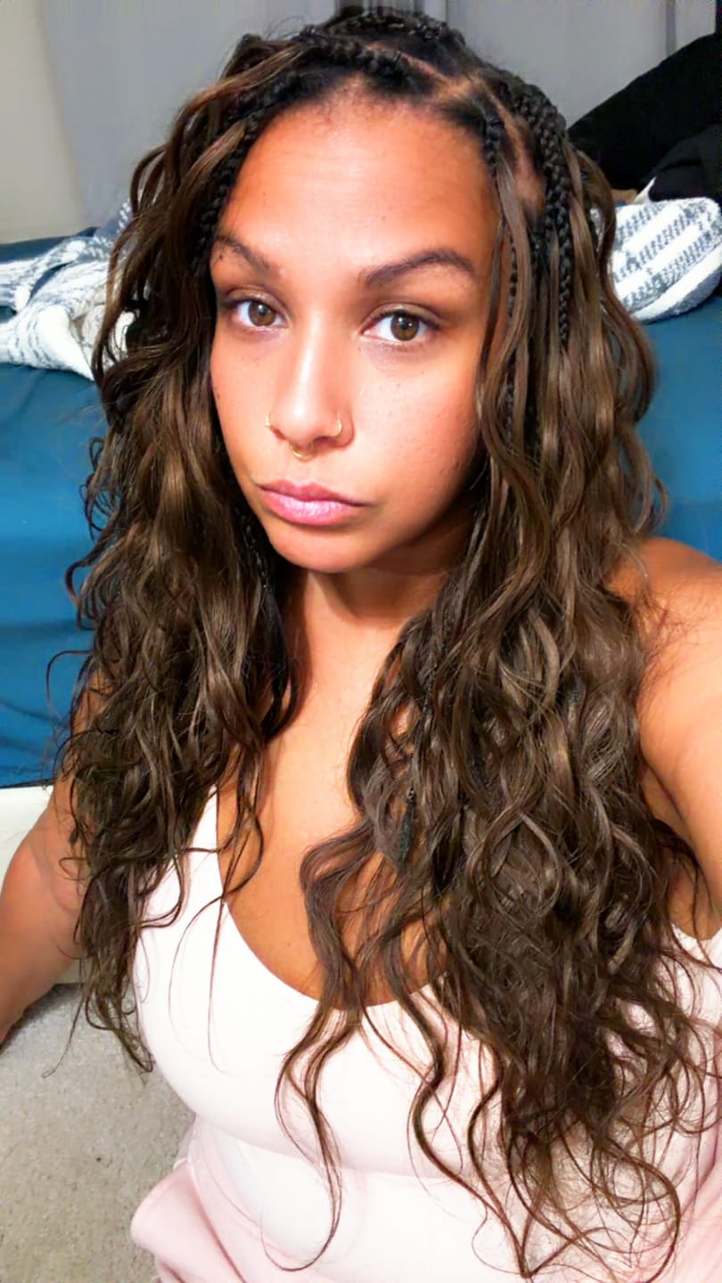 Customer photo review of #4 Medium Brown Body Wave Human Crochet Hair