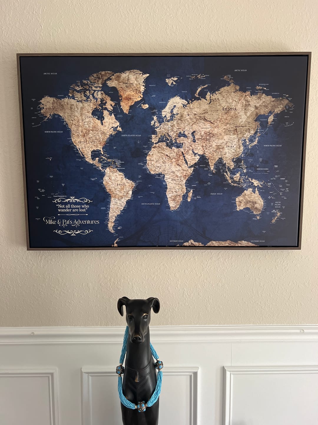 Customer photo review of Custom Push Pin World Map Personalized Travel Tracker Canvas