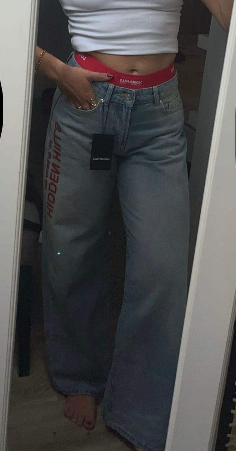Customer photo review of RED EMBROIDERED LOGO JEANS