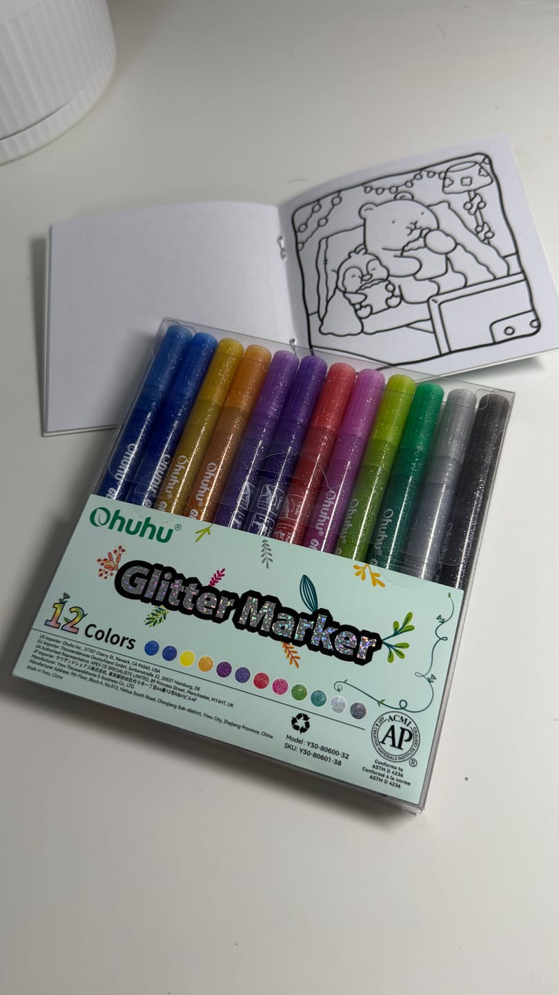 Customer photo review of Ohuhu Water-Based Glitter Metallic Marker Pens, 12 Shimmer Colors