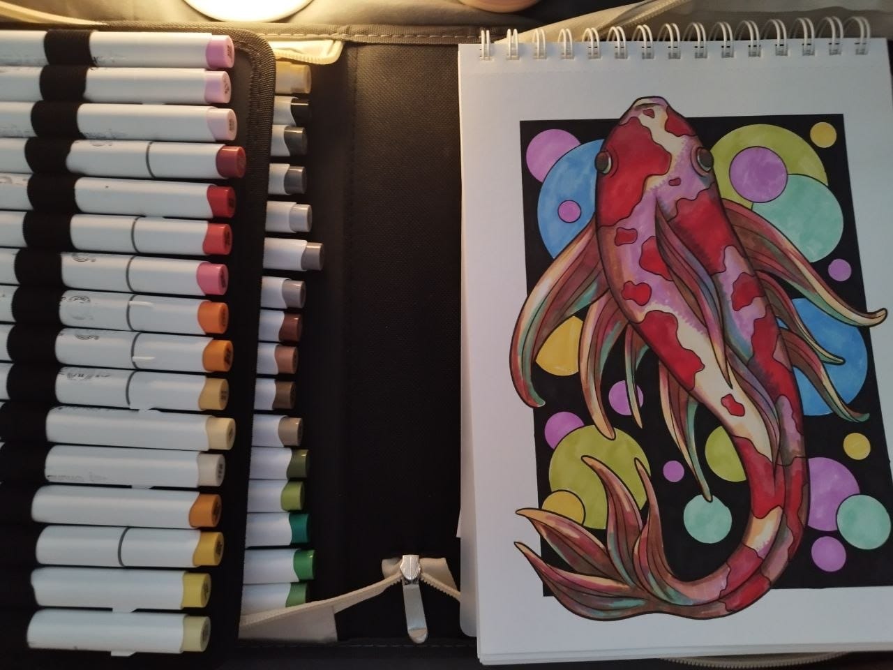 Customer photo review of Ohuhu x Jade Summer Alcohol Markers & Coloring Book Set, 47 Colors + 1 Colorless Blender, Honolulu B, Brush & Fine Dual Tips