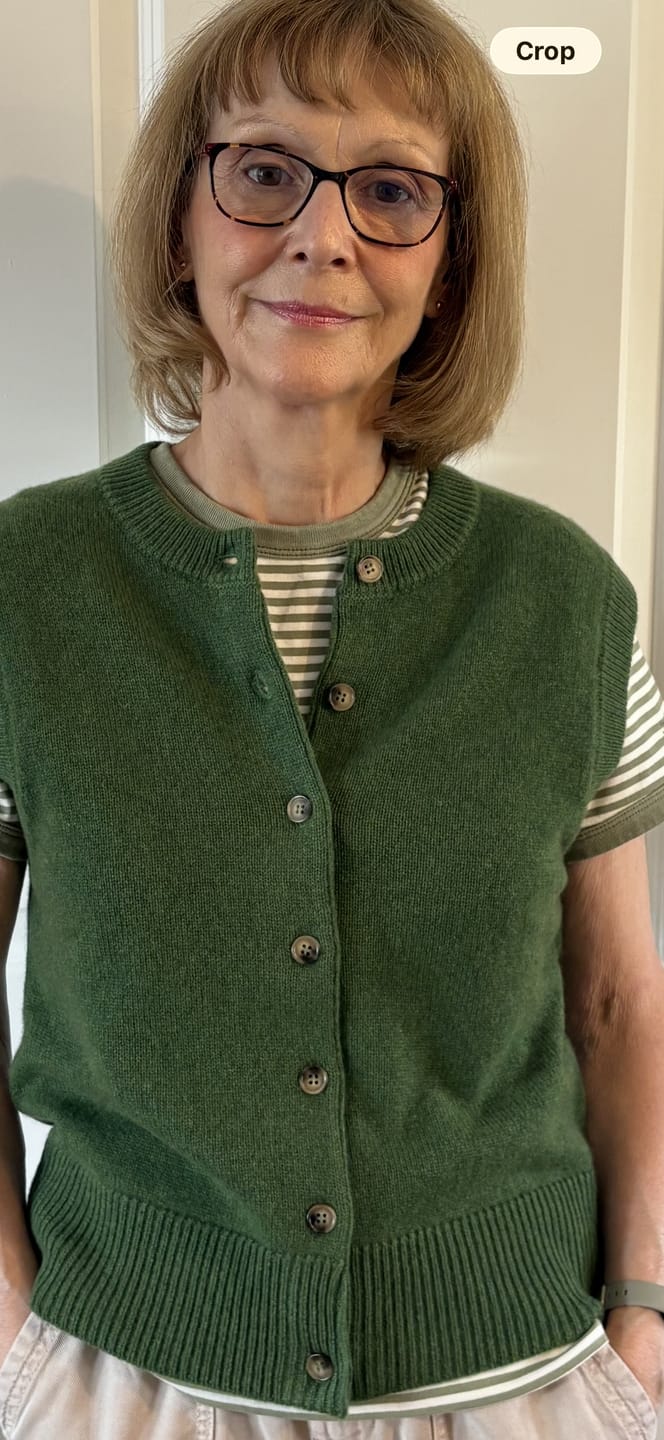 Customer photo review of Brand New Willow Green Luxury Cashmere Crew Neck Waistcoat Small UK 8-10