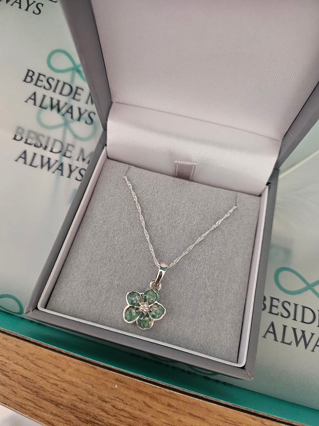 Customer photo review of Forget Me Not Sparkling Pendant