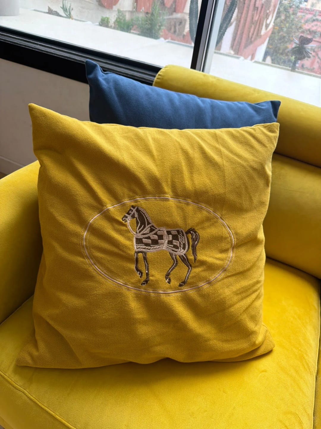 Customer photo review of Hand-Embroidered Horse Cushion Cover for Sofa and Home, 45x45cm