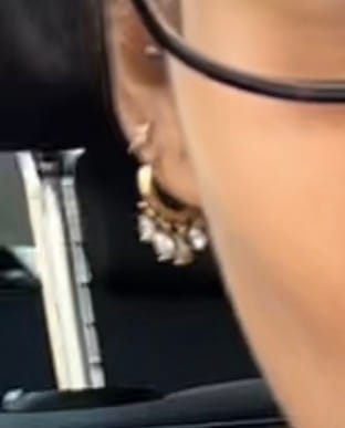 Customer photo review of Iris Waterfall Huggie Earrings
