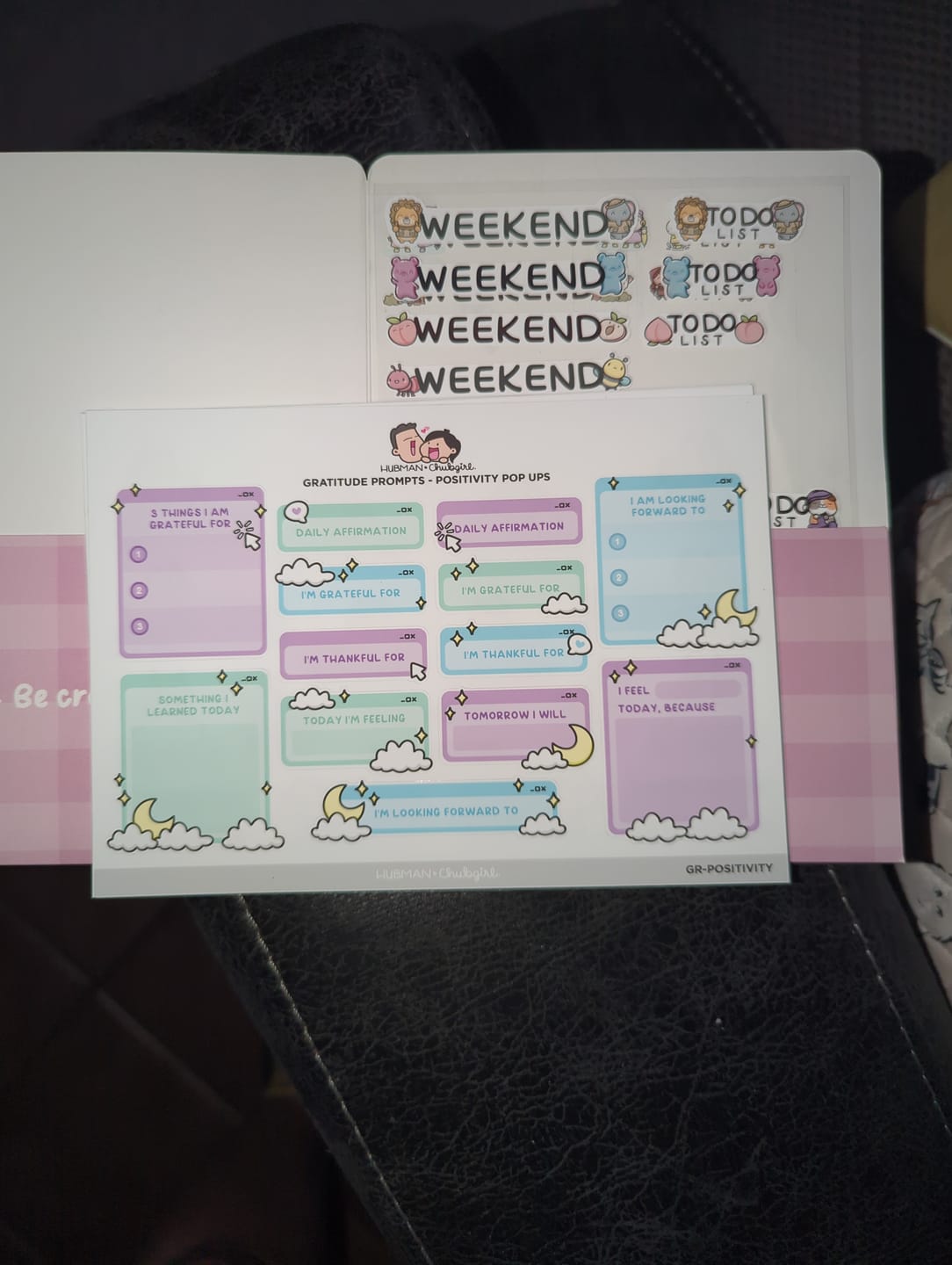 Customer photo review of Sticker Sheet - Gratitude Prompts Positivity Pop-Ups Theme