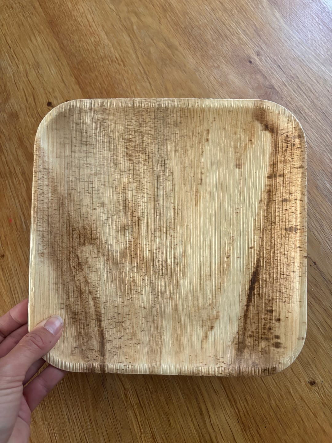 Customer photo review of 8" / 20 cm Square Palm Leaf Disposable Plate