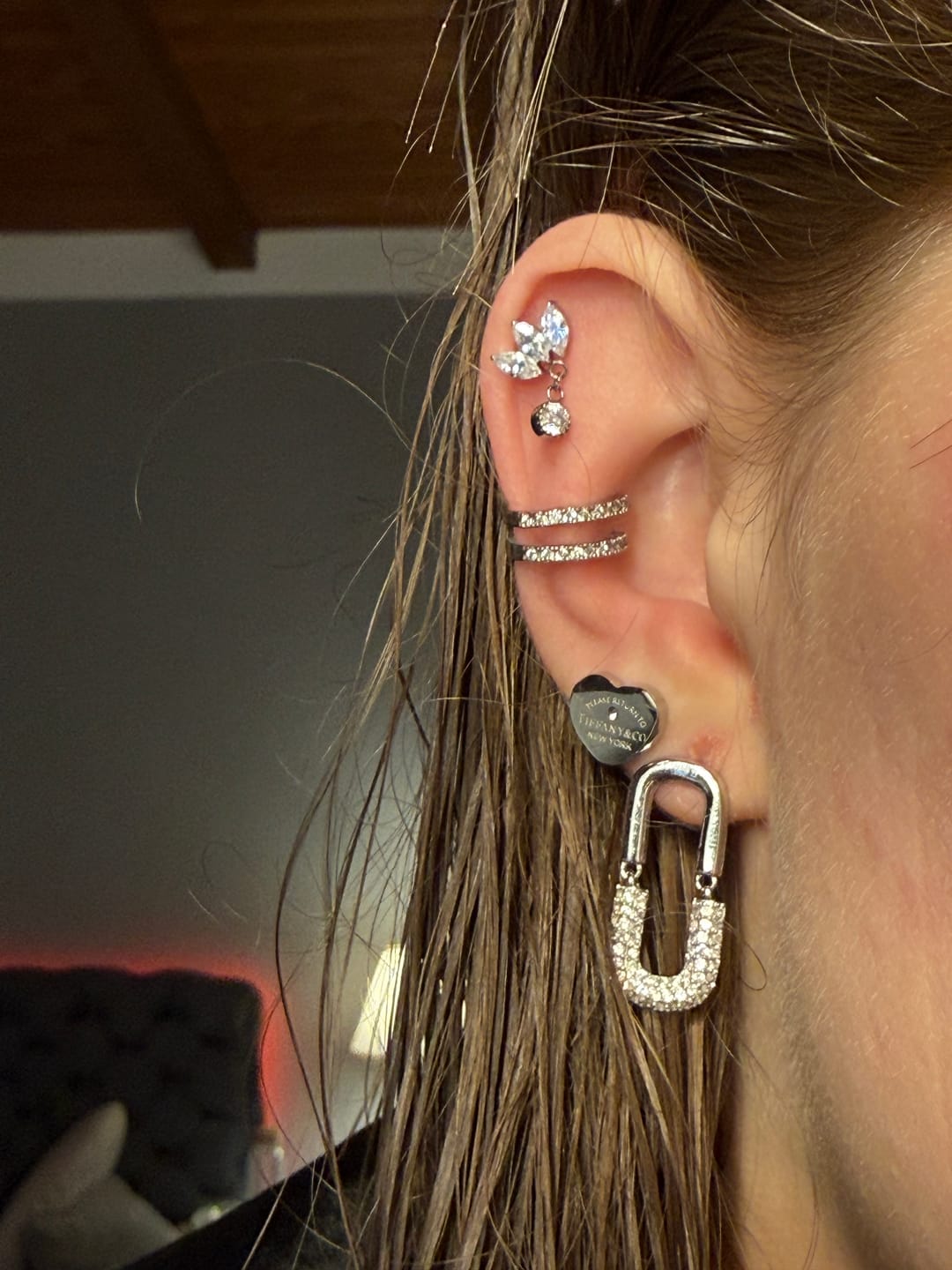 Customer photo review of Tiny Dangle Lotus Labret Piercing - Titan