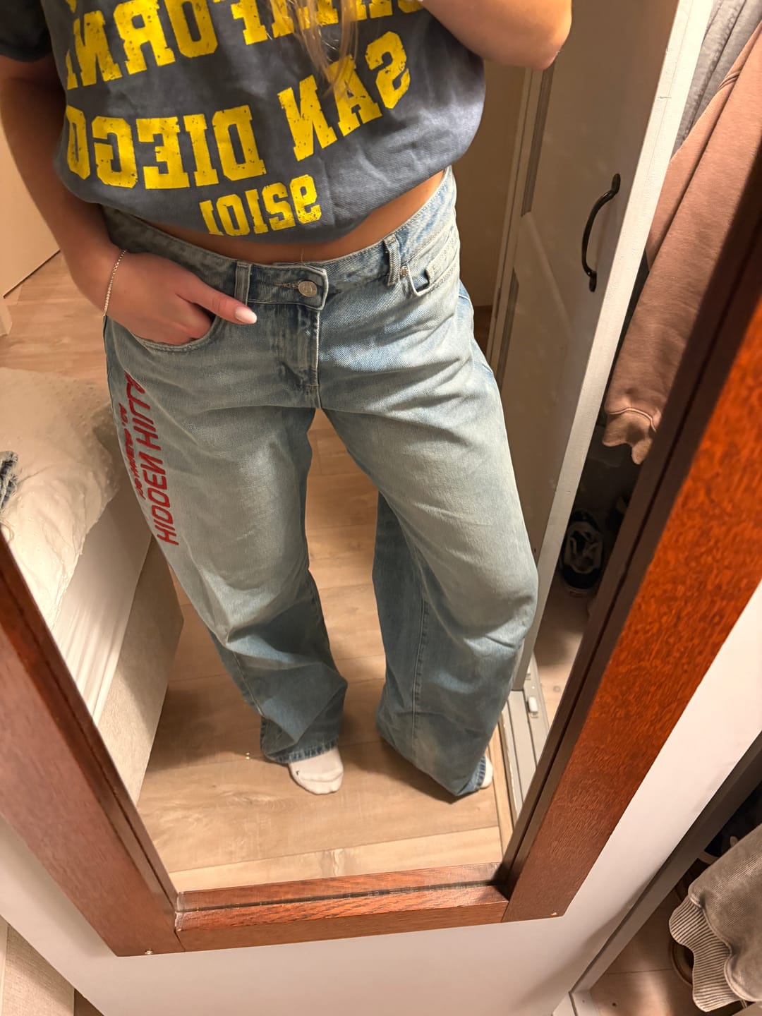 Customer photo review of RED EMBROIDERED LOGO JEANS