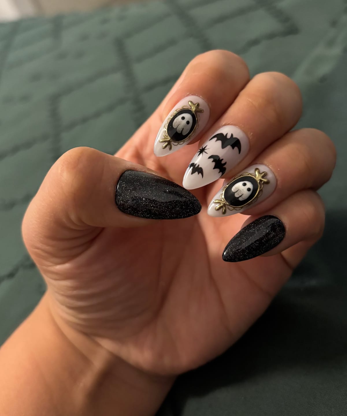 Customer photo review of Haunted Cameo | Victorian Gothic Halloween Press-On Nails – Almond