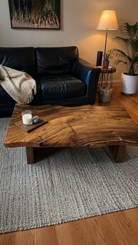 Customer photo review of Unique Solid Wood Coffee Table with Artistic Design and Natural Finish