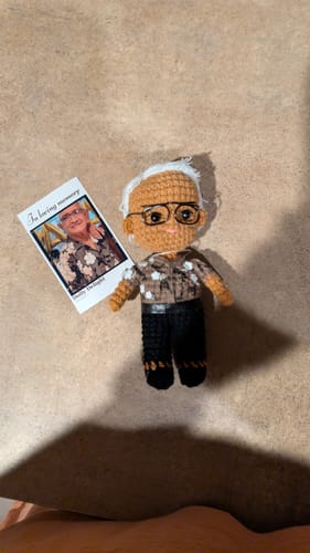 Customer photo review of Dolly® Personalized Crochet Doll with Photo Card
