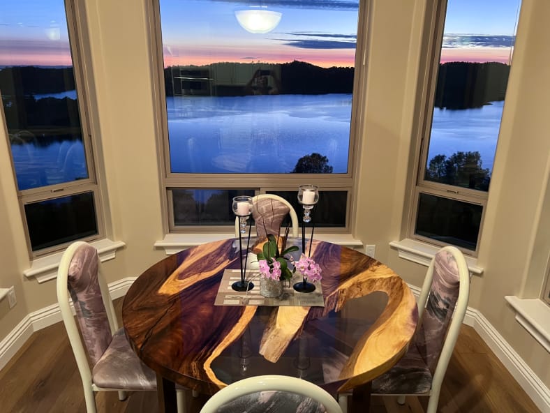 Customer photo review of Elite Natural Fragment Design Olive Wood & Clear Epoxy Round Table  ECT-132