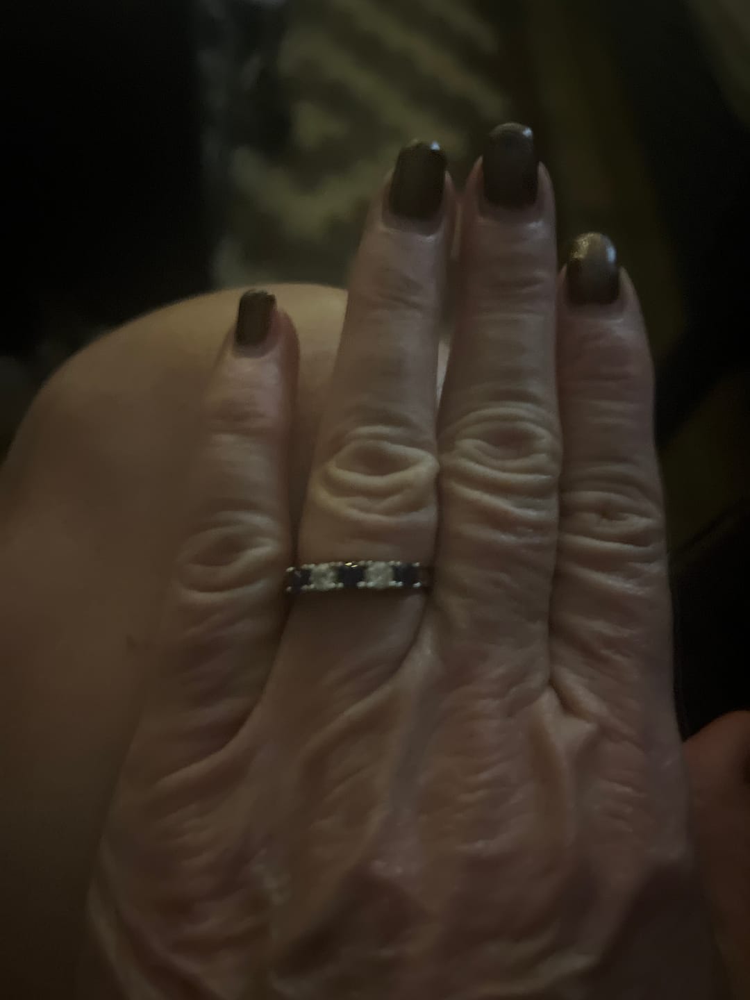 Customer photo review of Five Stone Moissanite and Sapphire Wedding Band Ring In Sterling Silver