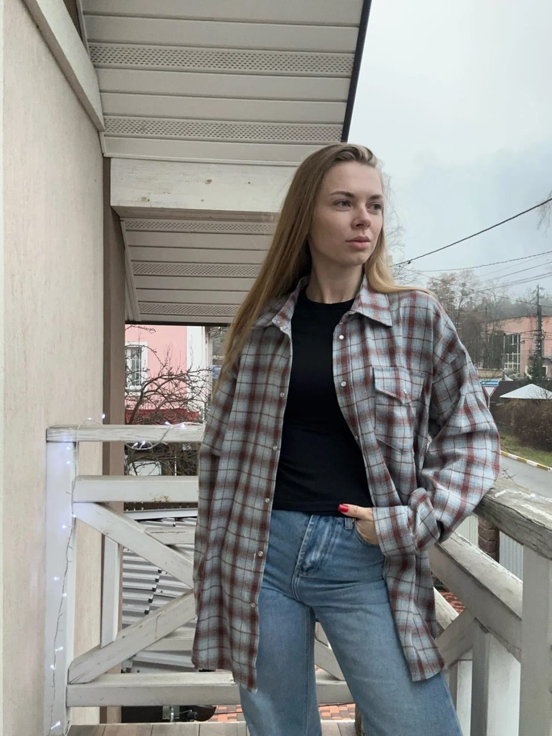 Customer photo review of Karen Oversized Plaid Shirt