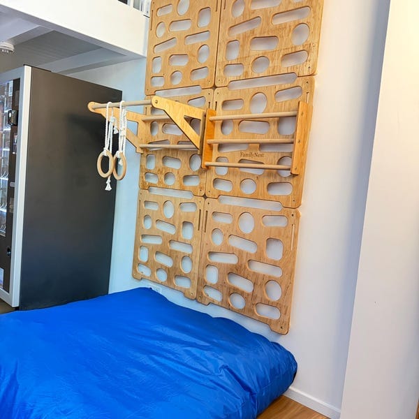 Customer photo review of Montessori Climbing Wall for Kids – Ages 2–10 with Slide, Pull-Up Bar & Rings | Wooden Indoor Playground
