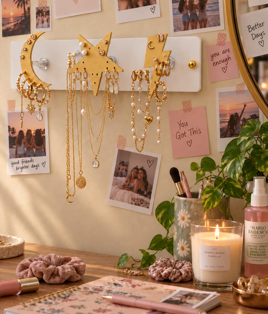 Customer photo review of Small Wall Jewelry Organizer | Teen Girl Dorm Storage