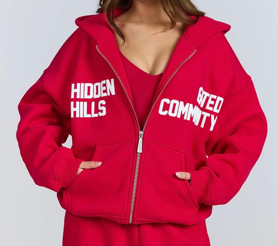 Customer photo review of GATED COMMUNITY ZIP HOODIE RASPBERRY RED