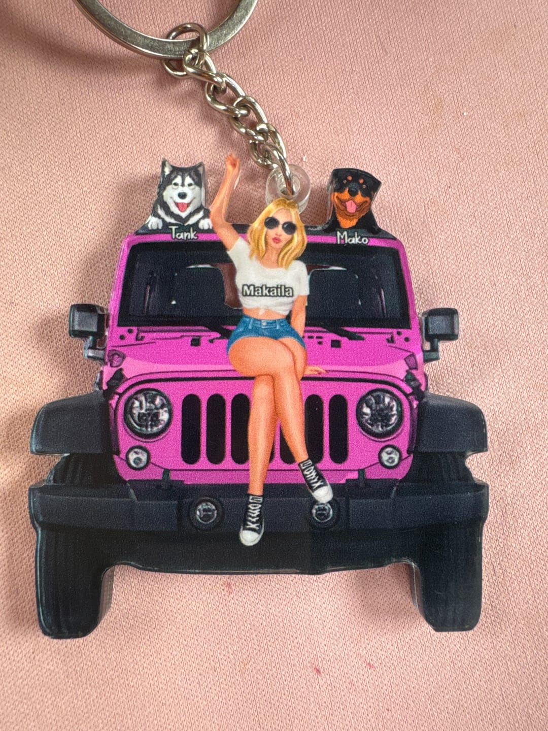 Customer photo review of Personalized A Girl With Off-Road Car And Dog Keychain Gift For Journey Girls