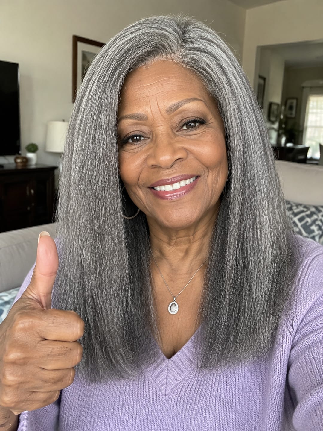 Customer photo review of Luvwin 5x5 Closure Kinky Straight Salt & Pepper Free Parting Glueless Wig