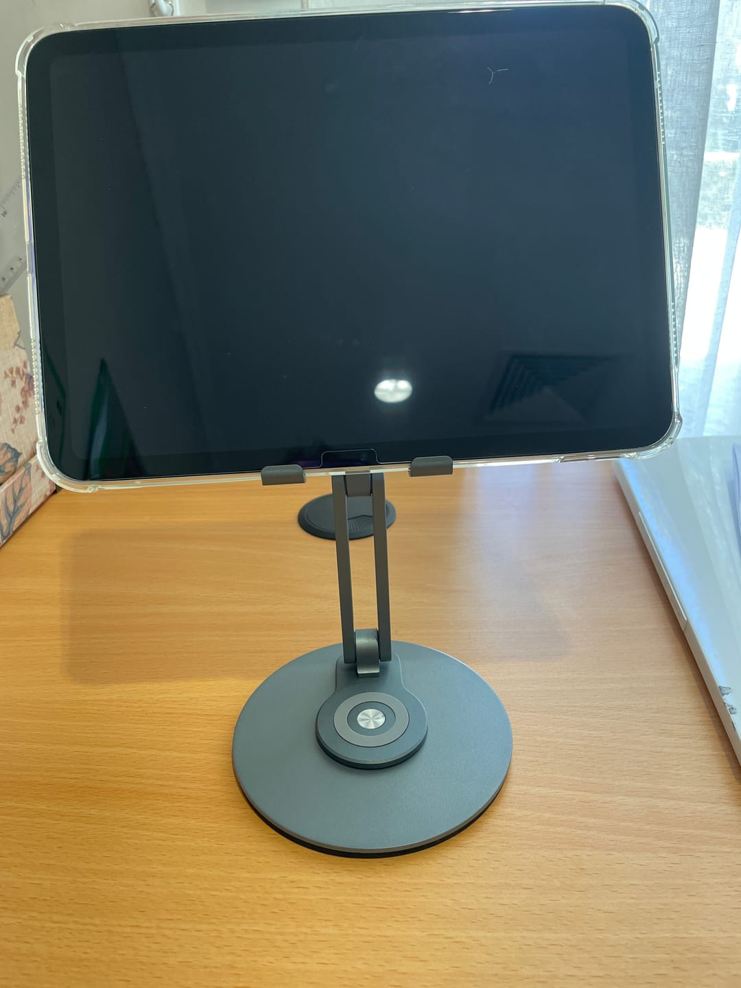 Customer photo review of Tablet Stands 360 Rotating Foldable iPad Holder Stand