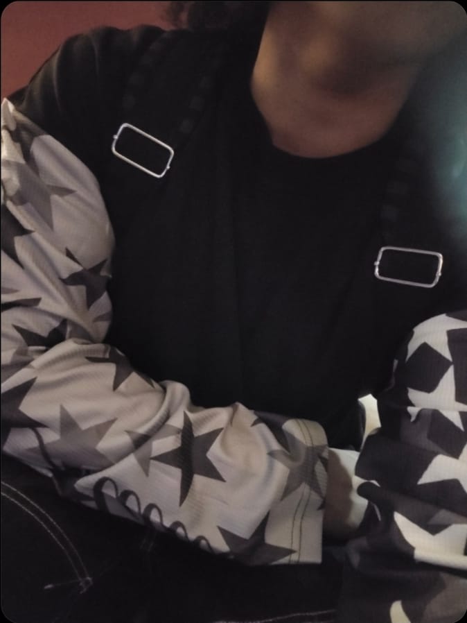 Customer photo review of Camo Star Print Patchwork Waffle Boxy Long Sleeve Tee