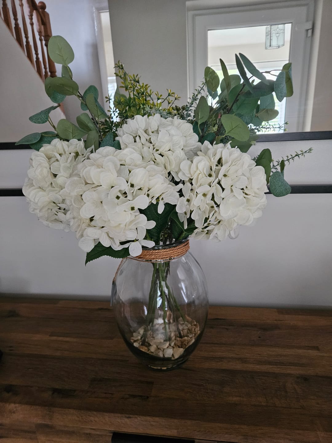 Customer photo review of Faux Arrangement - Eucalyptus & White Hydrangea