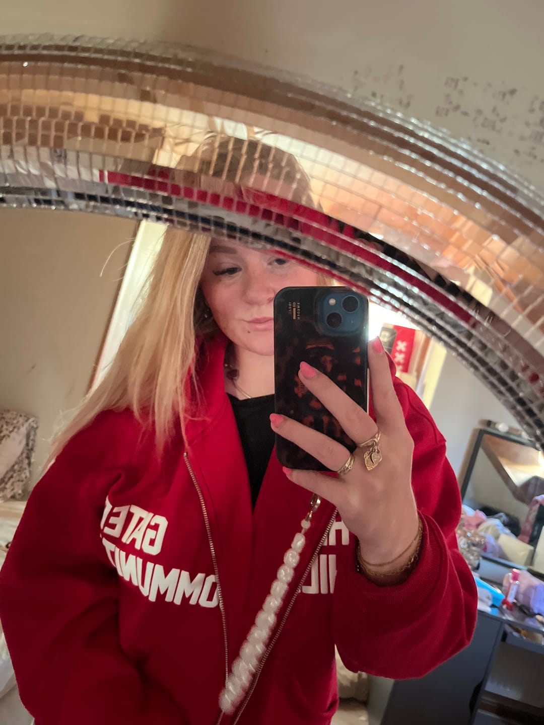 Customer photo review of GATED COMMUNITY ZIP HOODIE RASPBERRY RED