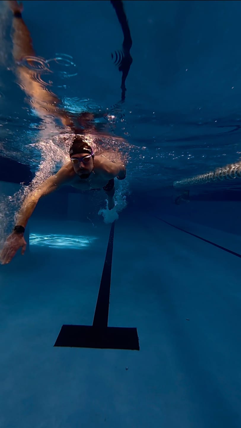 Customer photo review of NanoClear™ Strike Swim Goggles Sunrise Mirror - (White/Purple)