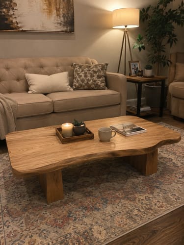 Customer photo review of Unique Solid Wood Coffee Table with Artistic Design and Natural Finish