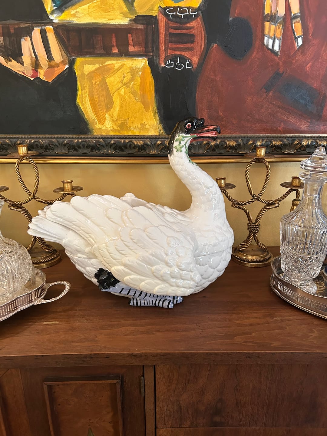 Customer photo review of 1980s Italian Hand-Painted Ceramic Swan Tureen & Centerpiece in Meissen Style by Chelsea House