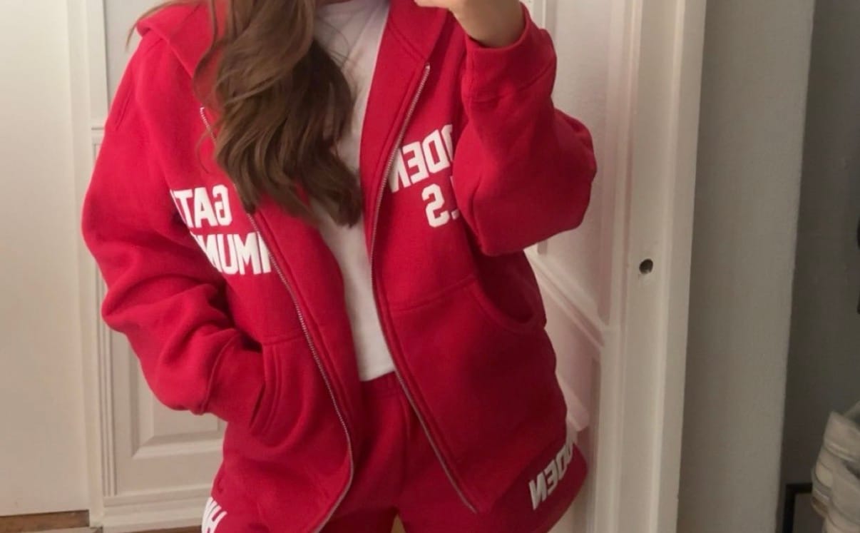 Customer photo review of GATED COMMUNITY ZIP HOODIE RASPBERRY RED