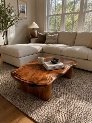 Customer photo review of Unique Solid Wood Coffee Table with Artistic Design and Natural Finish