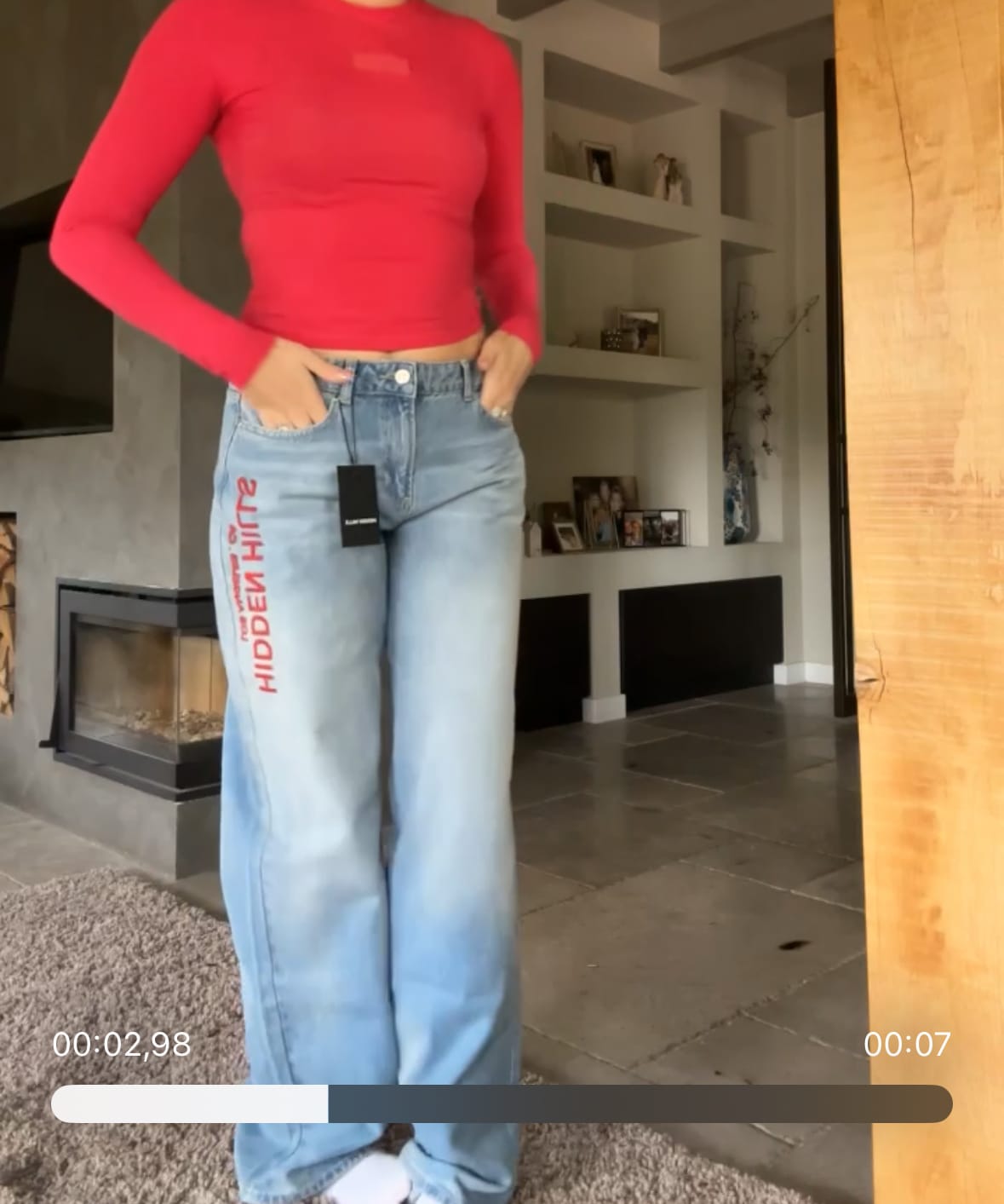 Customer photo review of RED EMBROIDERED LOGO JEANS