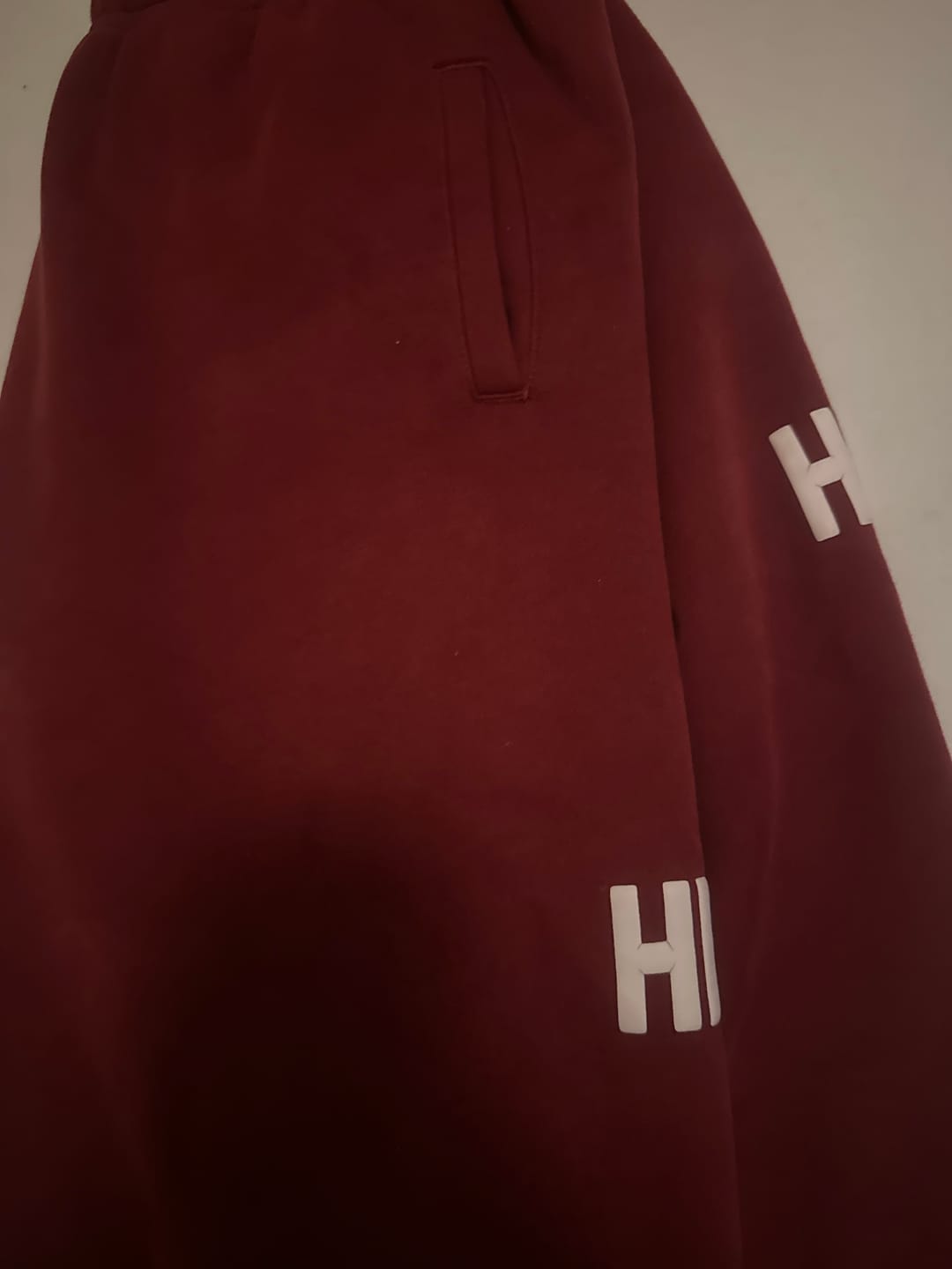 Customer photo review of GATED COMMUNITY STRAIGHT LEG SWEATPANTS BURGUNDY