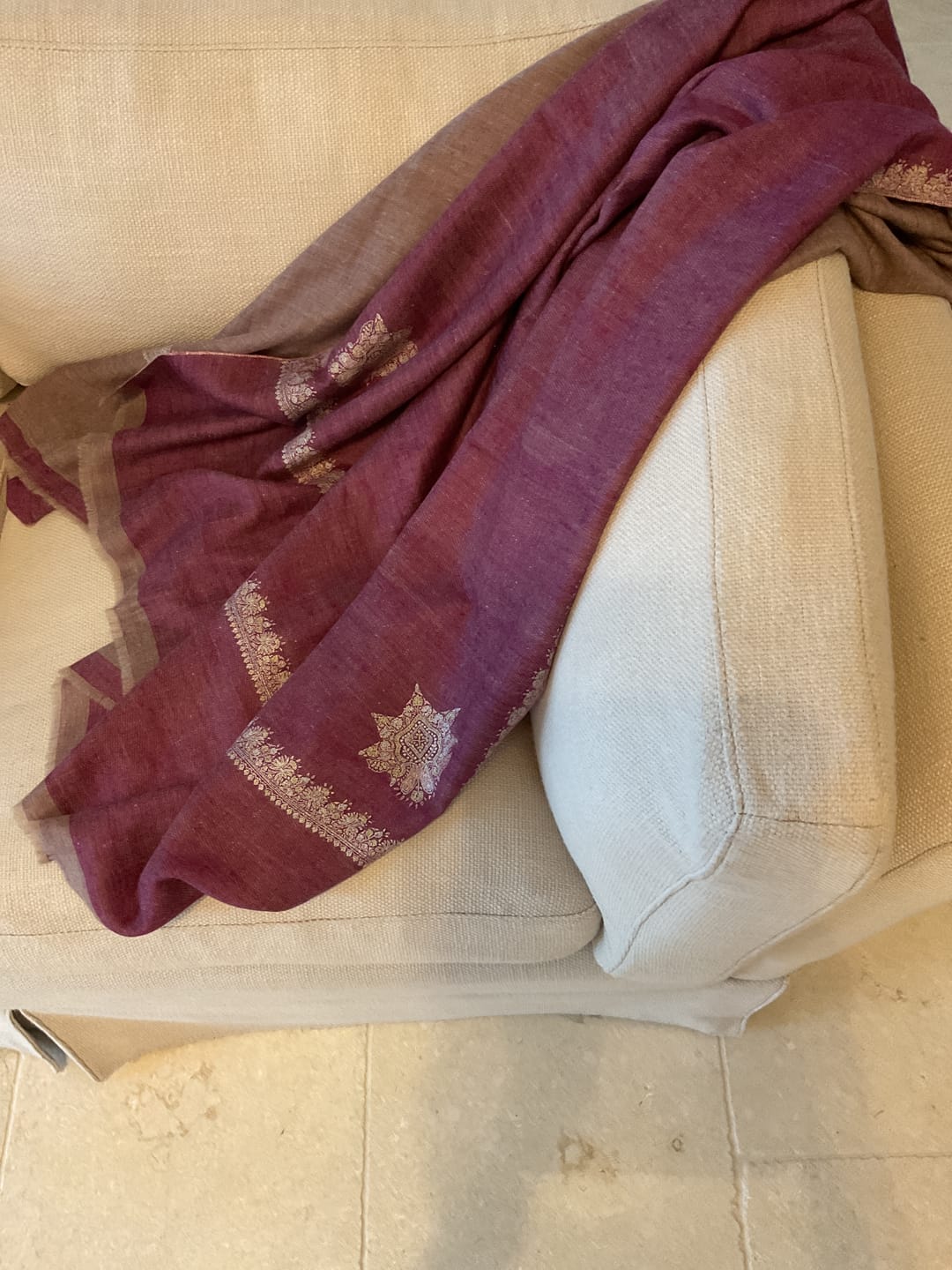 Customer photo review of Dual Tone Handwoven Pashmina Shawl with Hashia Hand Embroidery