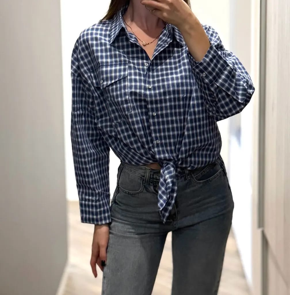 Customer photo review of Jenny Vintage Plaid Long Sleeve Top