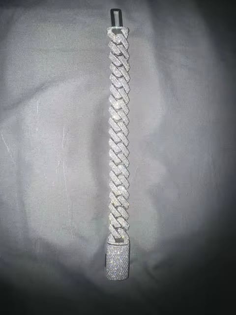 Customer photo review of 15MM Three Rows Prong Set Moissanite Diamond Cuban Link Bracelet