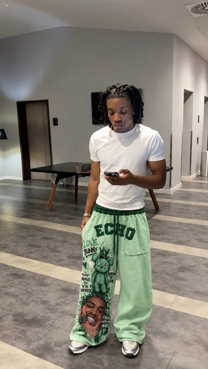 Customer photo review of ECHOTICKS Pink Streetwear Graphic Print Statement Pants