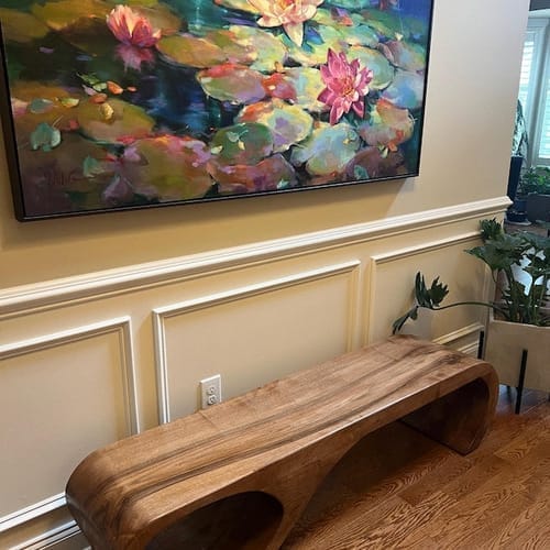 Customer photo review of Unique Solid Wood Coffee Table with Artistic Design and Natural Finish