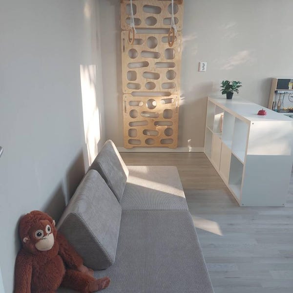 Customer photo review of Montessori Climbing Wall for Kids – Ages 2–10 with Slide, Pull-Up Bar & Rings | Wooden Indoor Playground