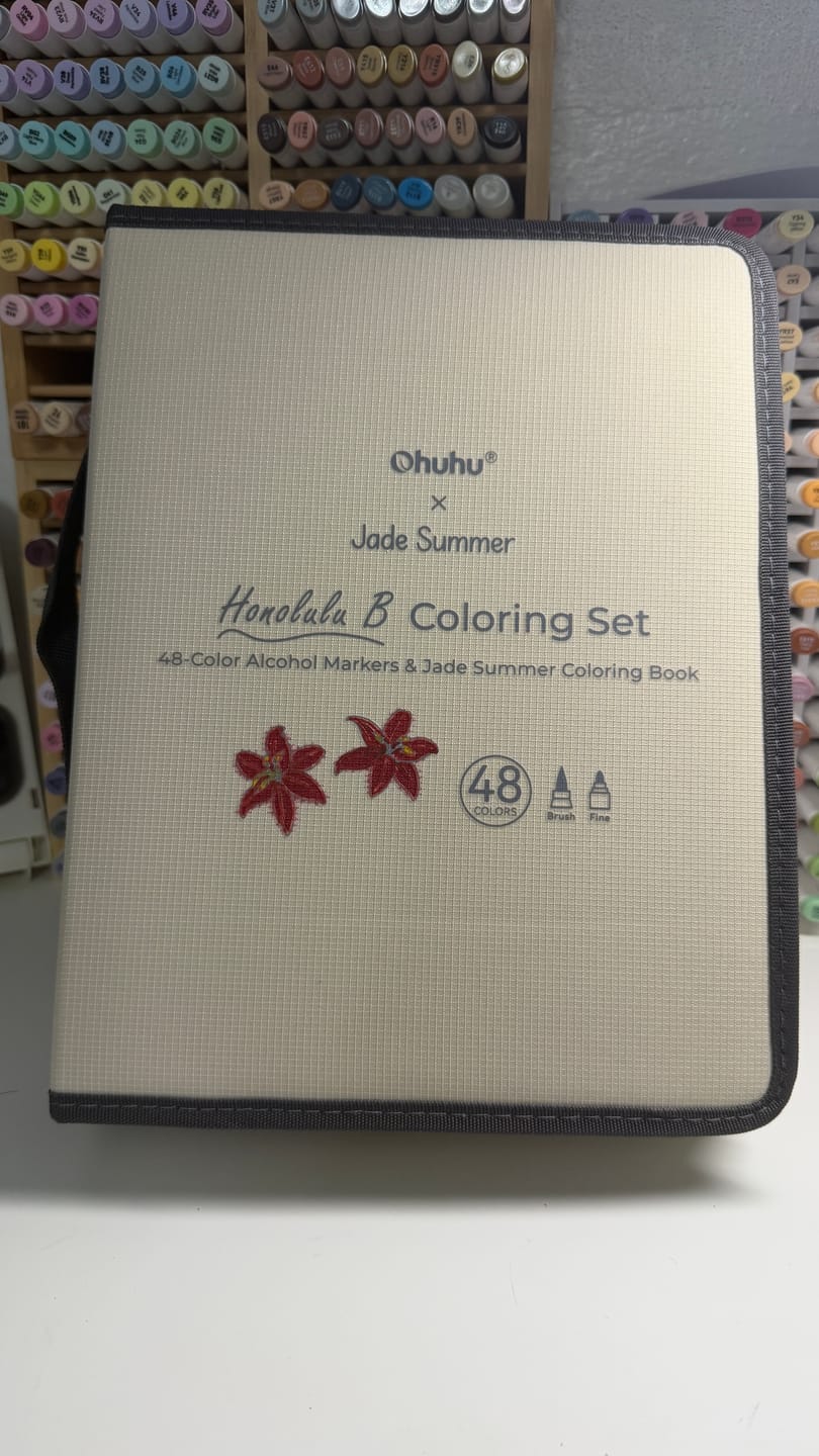 Customer photo review of Ohuhu x Jade Summer Alcohol Markers & Coloring Book Set, 47 Colors + 1 Colorless Blender, Honolulu B, Brush & Fine Dual Tips