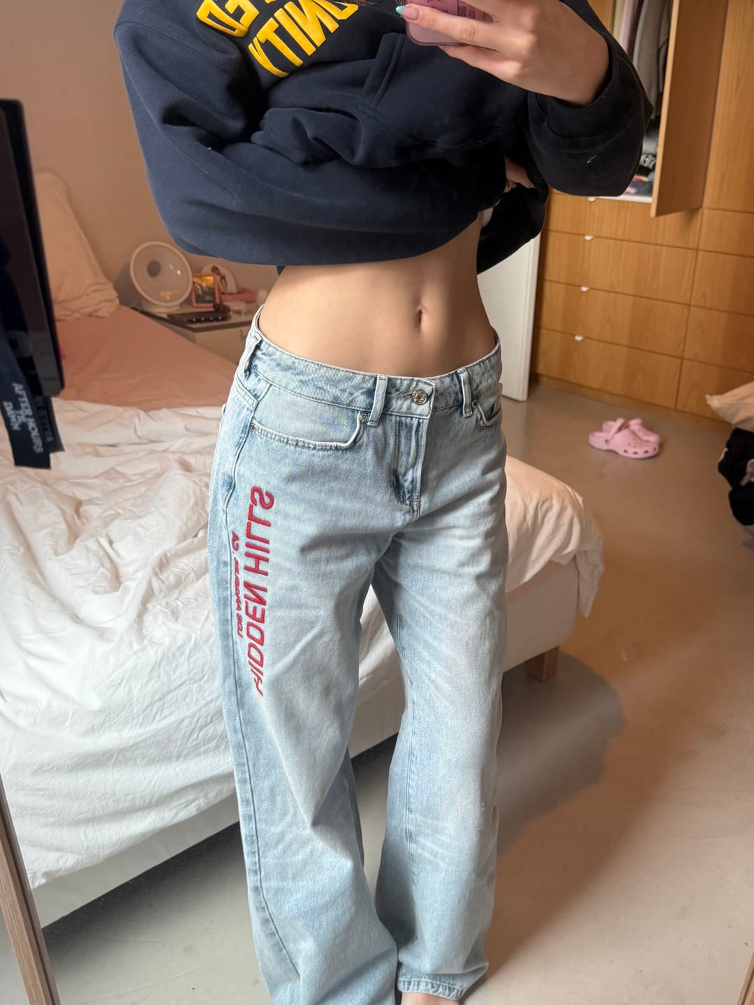Customer photo review of RED EMBROIDERED LOGO JEANS