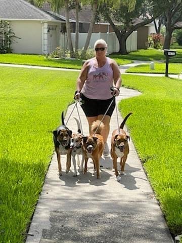 Customer photo review of Double Leash — Walk Two Dogs, One Leash