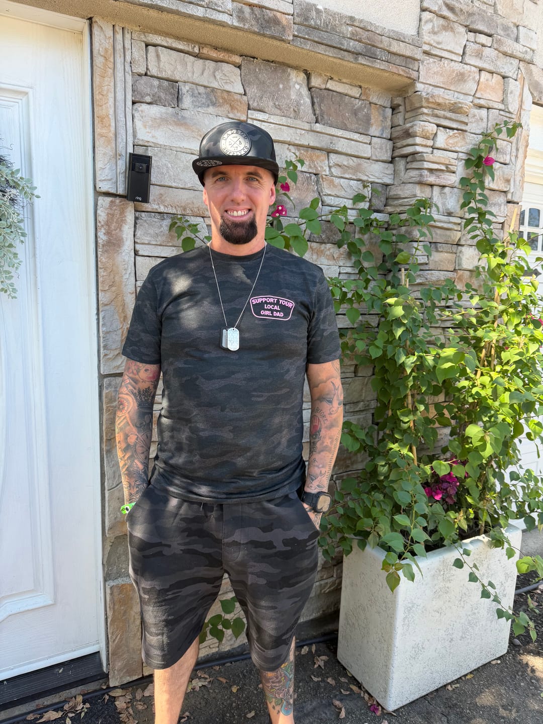 Customer photo review of Support Your Local Girl Dad Shirt (Storm Camo)