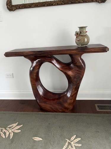 Customer photo review of Unique Solid Wood Coffee Table with Artistic Design and Natural Finish