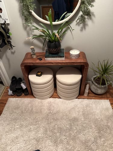 Customer photo review of Unique Solid Wood Coffee Table with Artistic Design and Natural Finish